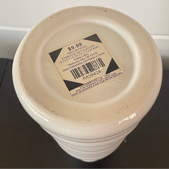 JUST IN Farmhouse Vase Home Office Decor Rustic Accent White Tan Ceramic Neutral - Picture 7 of 9